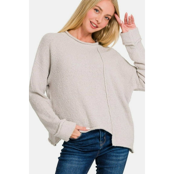 Zenana Asymmetric Hem Drop Shoulder Sweater - Rosa Apparel