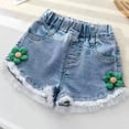 thumbnail image 3 of MKOSPLRT Girls' 2-13 Years Summer Tassel Denim Shorts Kids Elastic Waist Baggy Flower Jean Shorts Baggy Wide Leg Shorts De Mezclilla, 3 of 8