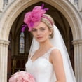 thumbnail image 5 of Hot Pink Fascinator Headband for Women Vintage Fascinator Hat for Weddings Tea Party with Feathers Mesh Hair Clip, 5 of 6
