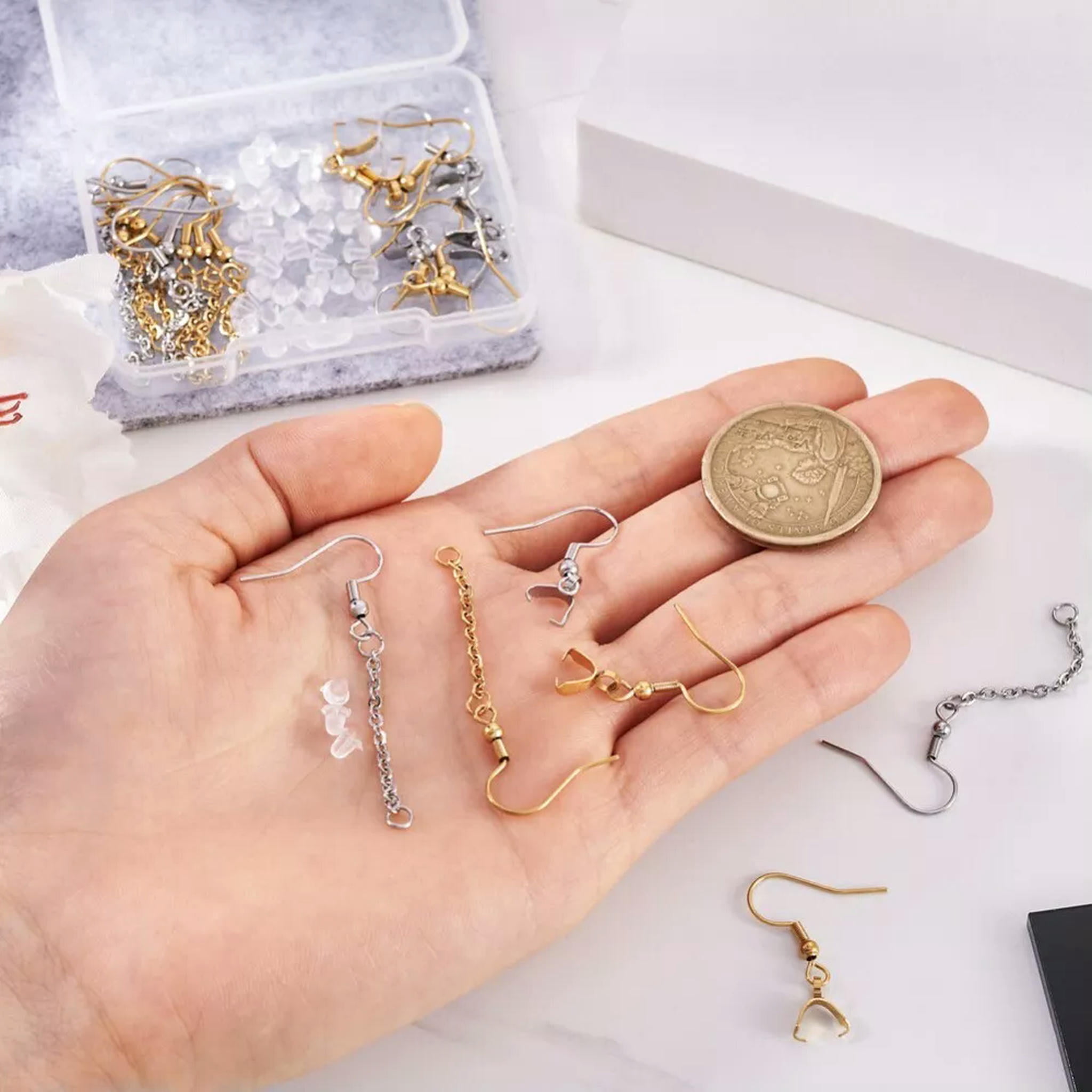 U8MO 1 Box Stainless Steel Hooks Ear Wire with Ice Pick Pinch Bails Jewelry Findings