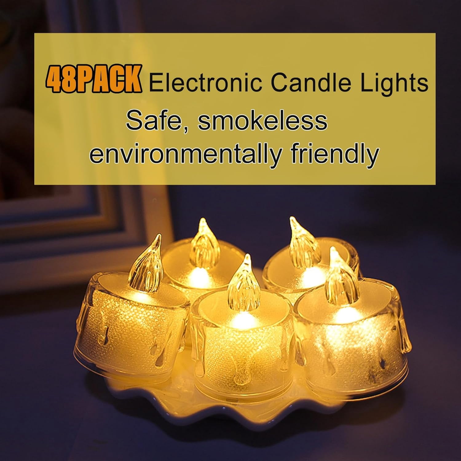 XIHAMA 48 Pack Flameless Tea Lights Candles Battery Operated, Crystal Led Tealight Candles,Votive Candles Electric Fake Candles for Valentines Halloween Christmas