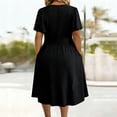 thumbnail image 4 of Women's Solid V-Neck Short Sleeve Mid Calf Summer Casual Dress, 4 of 5