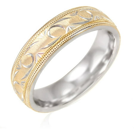 Men39;s Swirl Pattern 6mm Ring in 10kt Gold and Sterling 