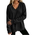 thumbnail image 2 of Diufon Scalloped Sweatshirt for Women Oversized Long Sleeve V Neck Thin Fleece Lined Sweatshirts Fall Winter Thermal Pullover, 2 of 8