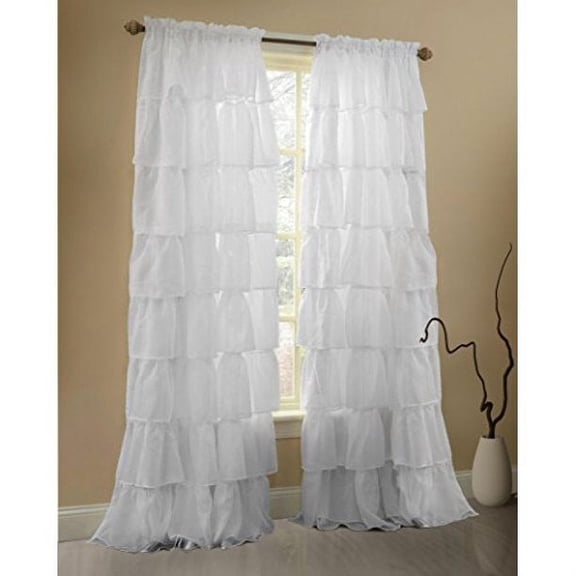 Gee Di Moda Ruffled Sheer Curtains, White, 60” x 84”