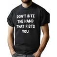 thumbnail image 1 of Camiseta gráfica divertida "No te muerdas las manos" - Algodón suave, cuello redondo, corte informal para hombre, camiseta deportiva de ocio, 1 of 7