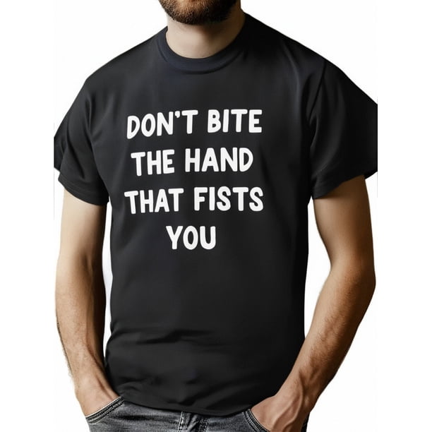 Camiseta gráfica divertida "No te muerdas las manos" - Algodón suave, cuello redondo, corte informal para hombre