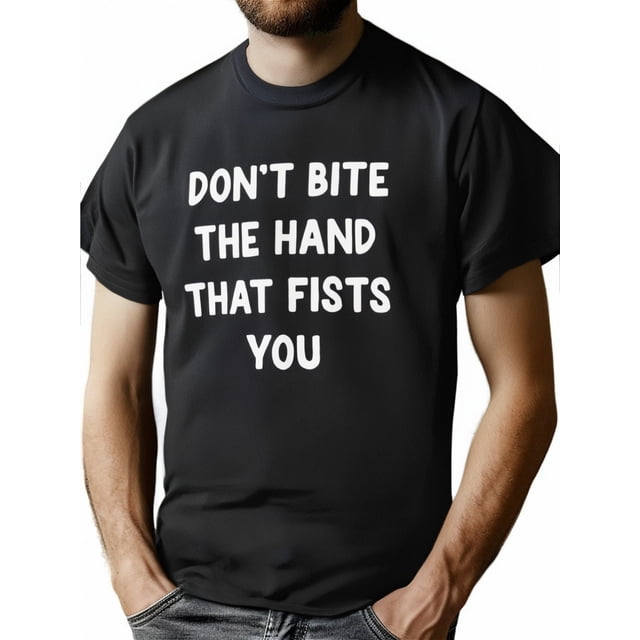 Camiseta gráfica divertida "No te muerdas las manos" - Algodón suave, cuello redondo, corte informal para hombre, camiseta deportiva de ocio