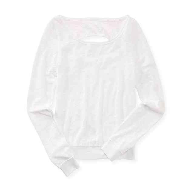Aeropostale - Camiseta básica para mujer con espalda de ganchillo, color blanco, XS