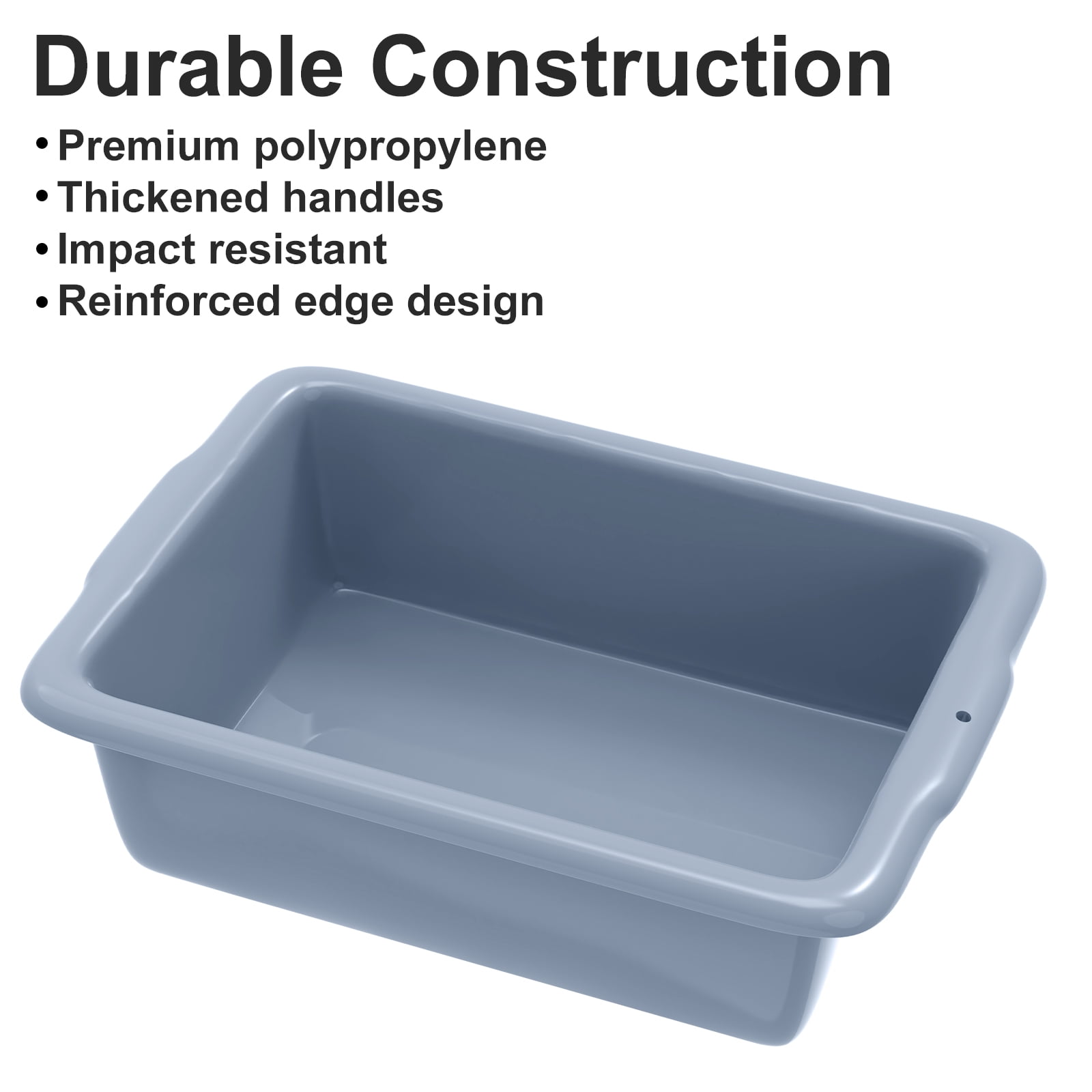 Plastic Standard Bus/Utility Box, 5.5 Gallon, Gray, Restaurant Basin/Dish Washing Tub, Perfect for Kitchen Storage and Organization.