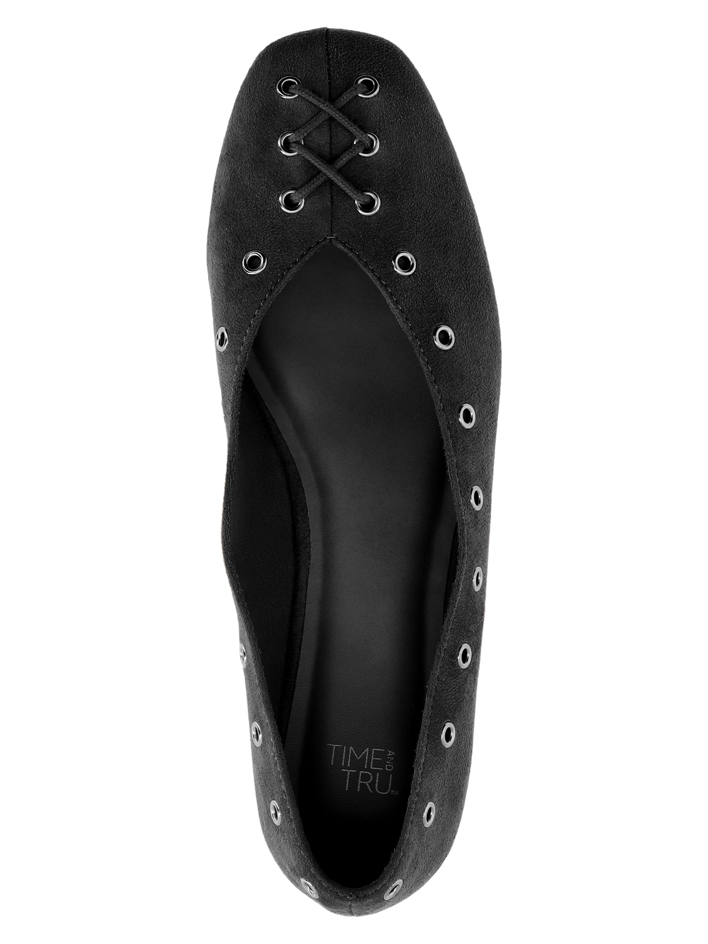 Time and Tru Women's Faux Suede Corset Ballet Flats