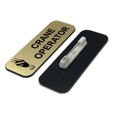 Crane Operator 1 x 3" Name Tag/Badge, Brushed Gold, (3 Pack)