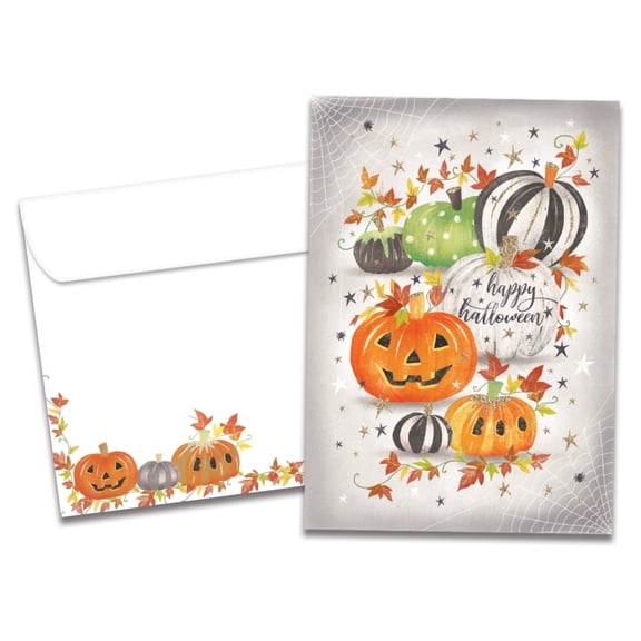 Tree-Free Greetings Halloween Greeting Card, 100% Recycled Paper, 5x7, Spooky Spiders and Pumpkins (GO63084)