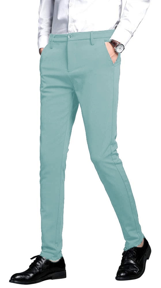 Wehilion Men's Premium Slim Fit Dress Suit Pants Slacks Tight Suit ...