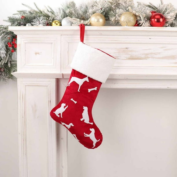 Medias Navideñas para Mascotas con Estampado de Pata Bordado En Rojo y Verde, Copos de Nieve, para Perros y Gatos | Decoración Festiva Duradera de Tela | Soporte para Golosinas para Colgar En La Chim