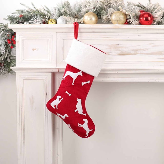 Medias Navideñas para Mascotas con Estampado de Pata Bordado En Rojo y Verde, Copos de Nieve, para Perros y Gatos | Decoración Festiva Duradera de Tela | Soporte para Golosinas para Colgar En La Chim