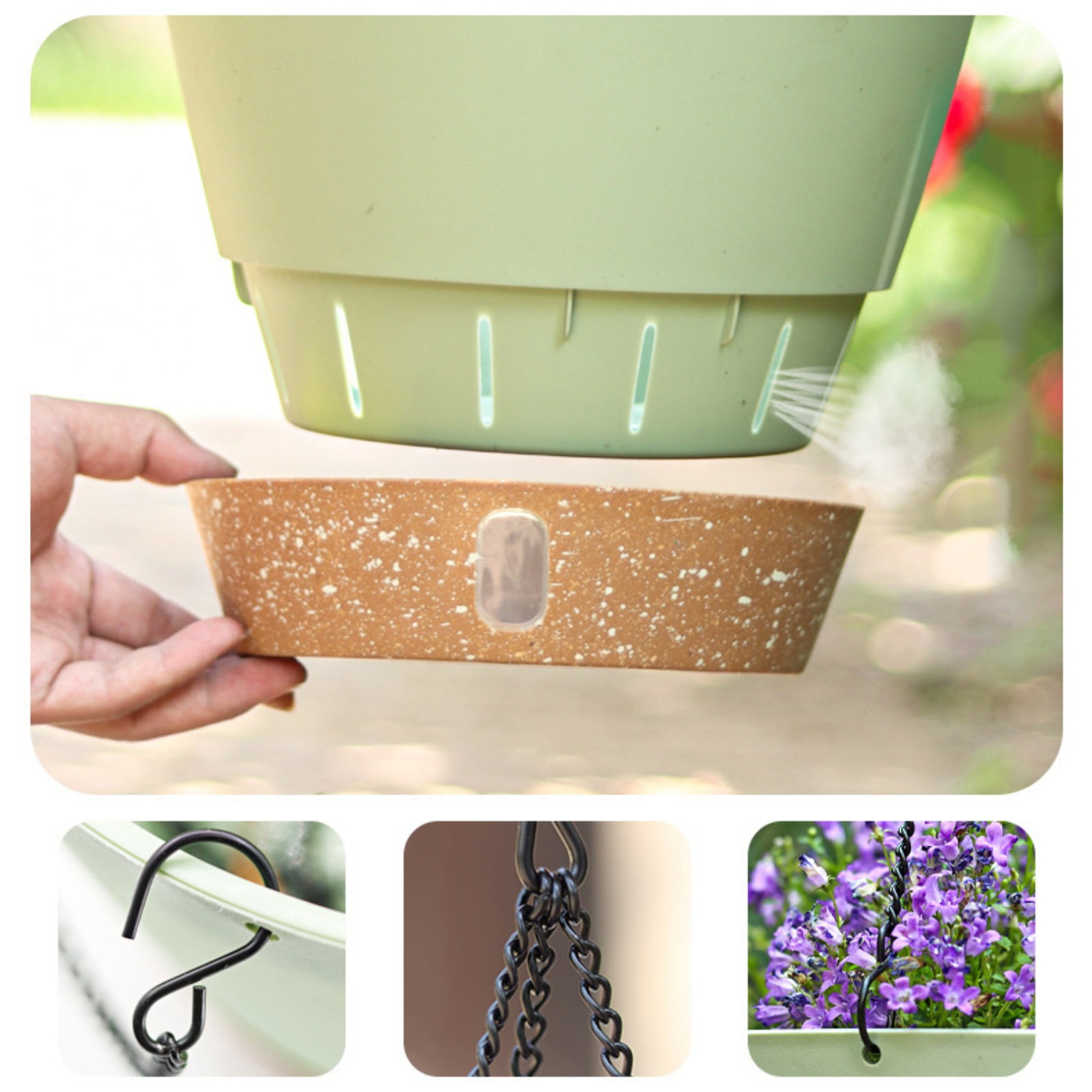 10 Inch Hanging Planter, Plant Hanger Indoor Outdoor, Self Watering Plant Pot Hanging Baskets Holder Plants with Drainage Holes & Removable Tray for Garden Home Black