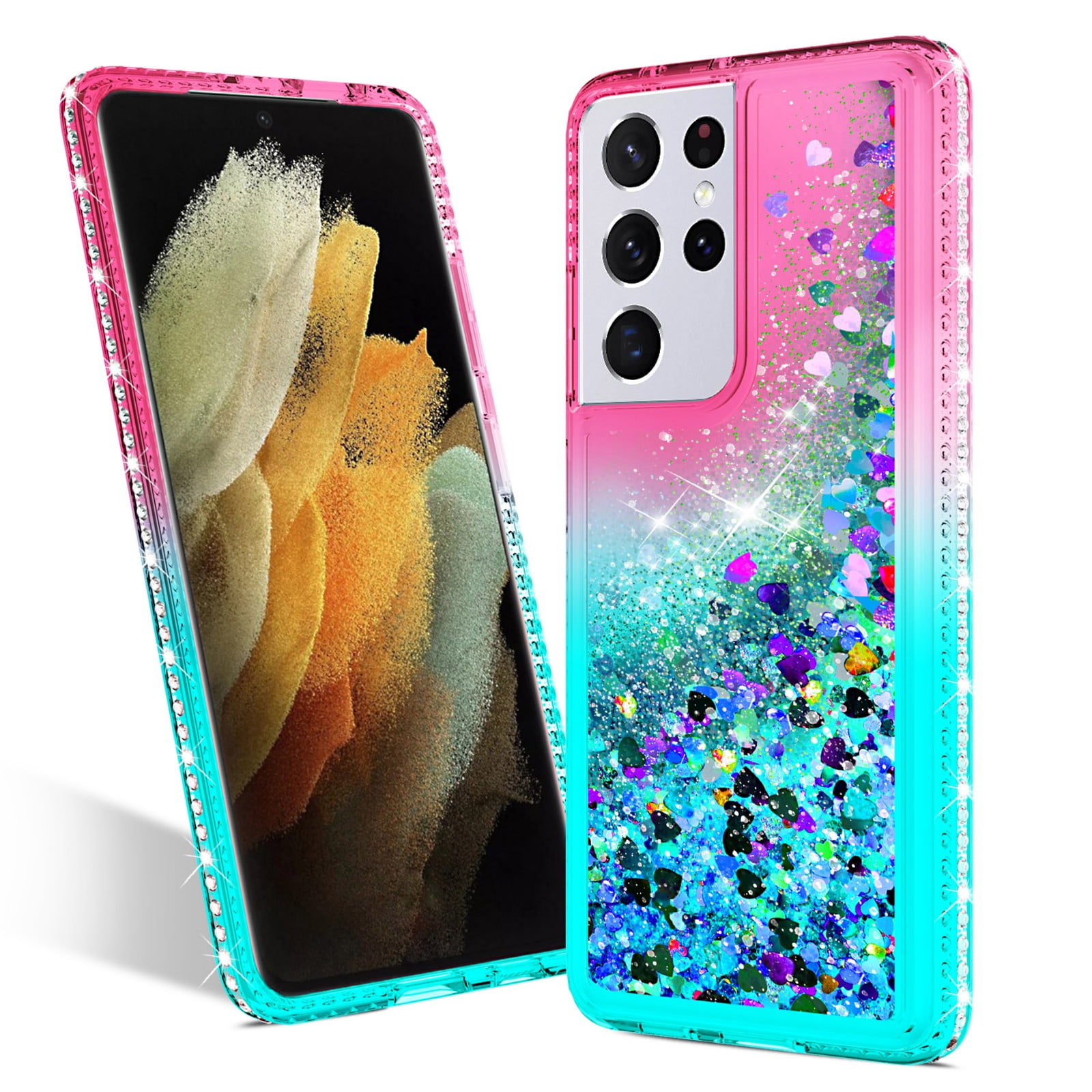 SupShop S21Ultra for Samsung Galaxy S21 Ultra 5G Bling Case Fashion Square  Bling Diamond Glitter Soft Trunk Cover with Ring Holder Kickstand Phone