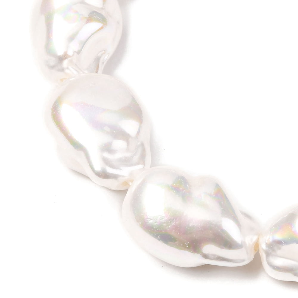 Electroplate Porcelain Imitation Pearl Beads Strands Baroque Pearlized AB Color White 19x13x11mm Hole: 1.2mm 21pcs/strand 15.43''(39.2cm)