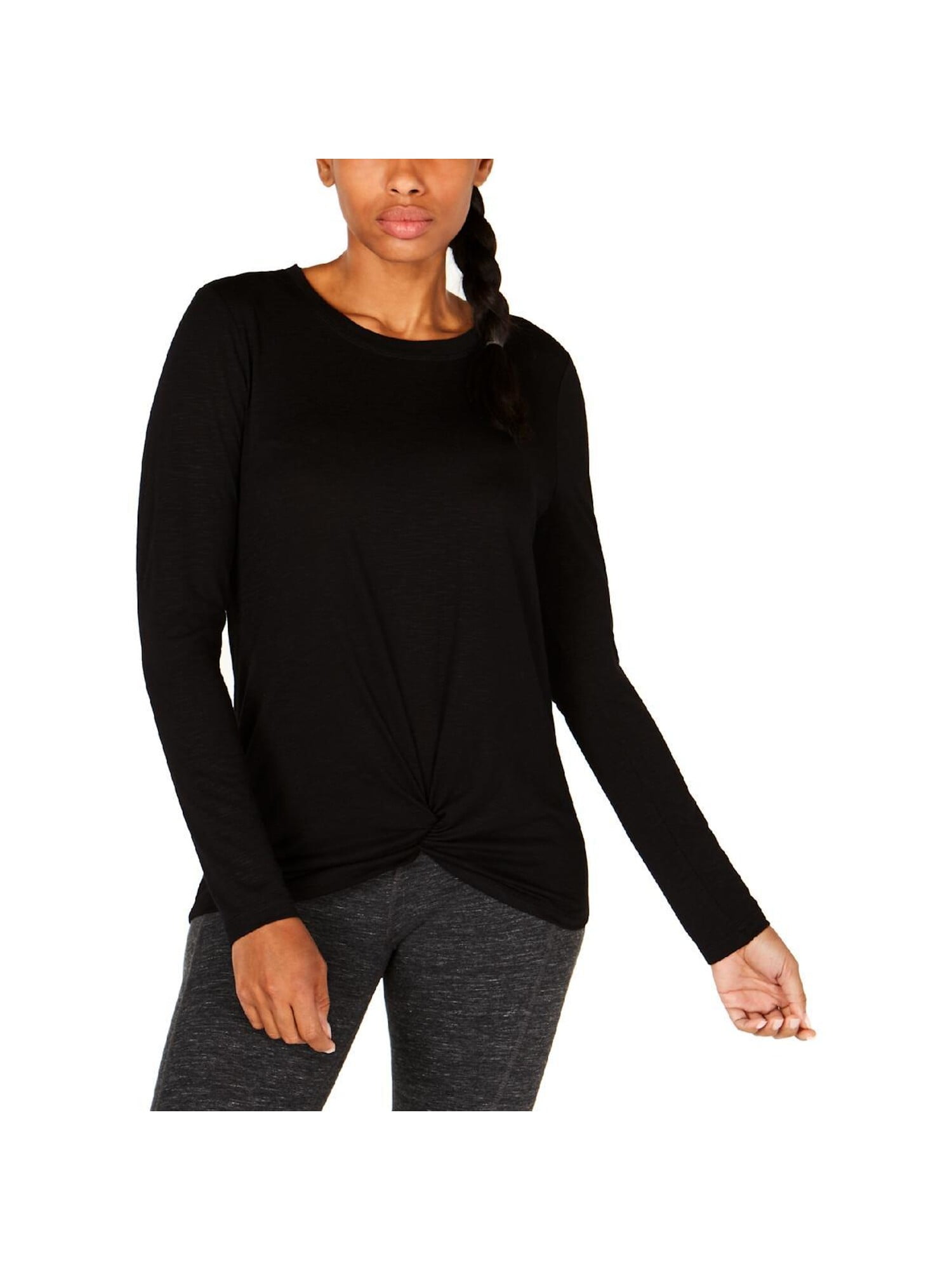 Ideology - IDEOLOGY Womens Black Long Sleeve Crew Neck T-Shirt Top Size
