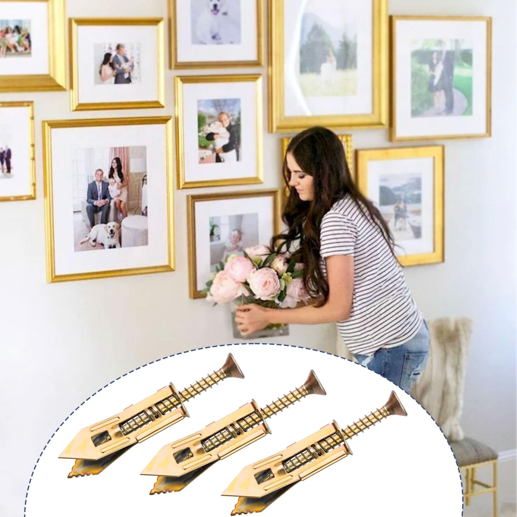 80 Pcs Self-Drilling Anchor Screws, Zinc Plated Steel Drywall Anchors, Heavy Duty Metal Expansion Bolt, No Drill or Holes, for TV, Shelf Straps, Gypsum Boards, Cabinets