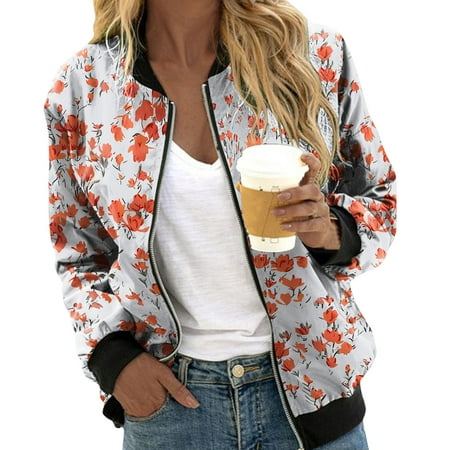 

Hwmodou Women s Casual Jackets Short Sleeve Casual Daily Lightweight Zip Up Casual Leopard Floral Print Coat Stand Collar Sports Outwear Zipper Tops Jackets For Women