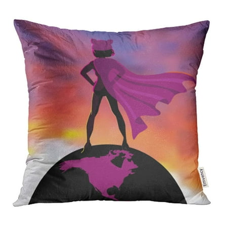 ARHOME Woman in Pink Pussy Cat Knit Cap and Cape Heroically Standing ATOP The Earth While Pillow Case Pillow Cover 20x20 inch Throw Pillow (The Best Pink Pussy)