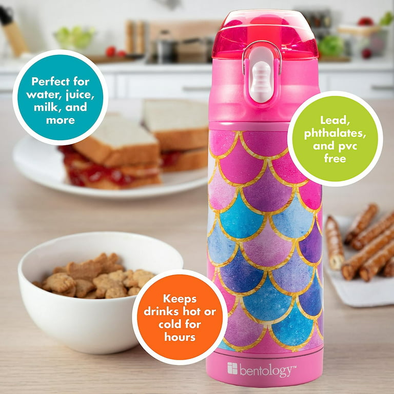 Bentology Stainless Steel 13 oz Mermaid Insulated Water Bottle for Girls