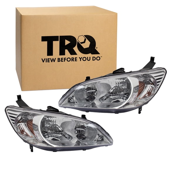 TRQ Headlight Assembly Set HO2502121 HO2503121 Fits 2004-2005 Honda Civic
