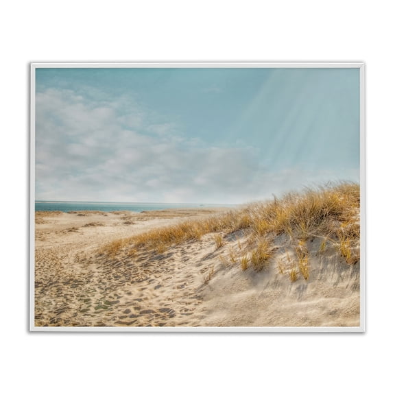Stupell Industries Transitional Sandy Ocean Beach Sun Rays White Framed Giclee Art, 20 x 16, by Brooke T. Ryan