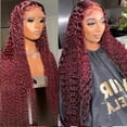 thumbnail image 1 of Peluca Frontal de encaje HD, cabello humano rizado completo, color rojo, 13x6, 30, 32, 34, 99j, Borgoña 360, 13x4, 1 of 3