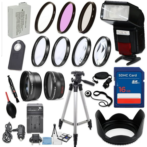 58mm 16 Piece Accessory Kit for Canon EOS Rebel T5i, T4i, T3i, 650D, 700D DSLRs with Replaceable LP-E8 Battery, Automatic LED Flash, 16GB SD Memory, HD Filters, Tripod, Auxiliary Lenses & More