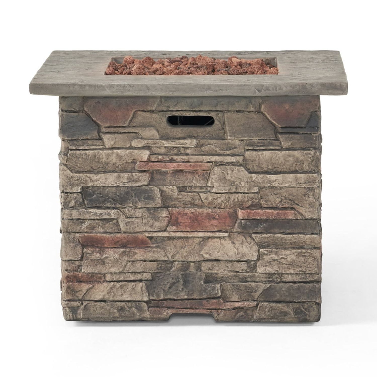 Lisonu 32" Stone Square MGO Propane Fire Pit Table, 40,000 BTU Outdoor Gas Firepit with Grey Top & Tank Storage, Lightweight Concrete, No Assembly, for Patio & Backyard Gatherings