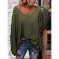 thumbnail image 2 of Women'S V Neck Long Sleeve Knit Loose Oversized Pullover Sweater Top  Green XS, 2 of 4