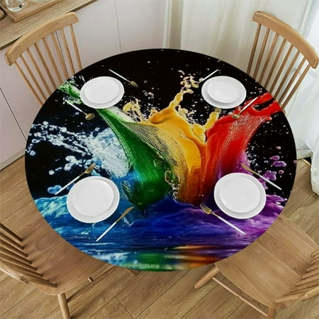 

HYKY Rainbow Water Splash Round Tablecloth Full Width Single-Sided Printing 100% Polyester Fiber 54 -58