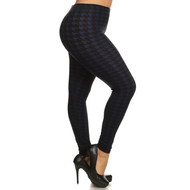 Niobe Clothing Womens Plus Size Black Navy Houndstooth Leggings (One