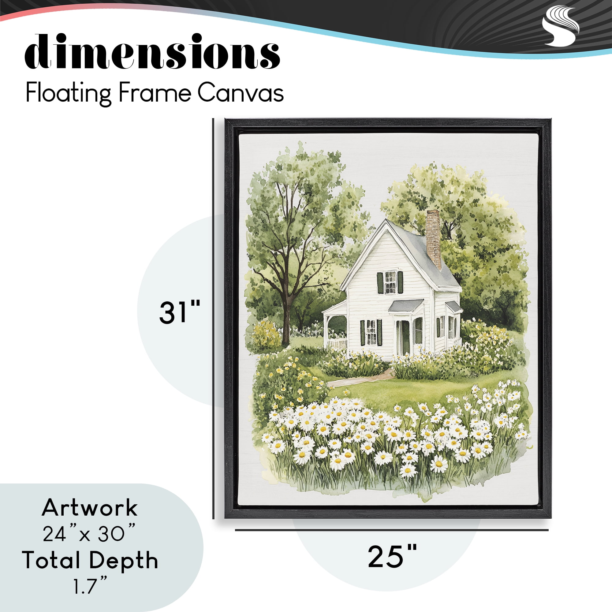 Quaint Countryside Cottage Garden Black Framed Floater Canvas Wall Art, design by Lettered and Lined