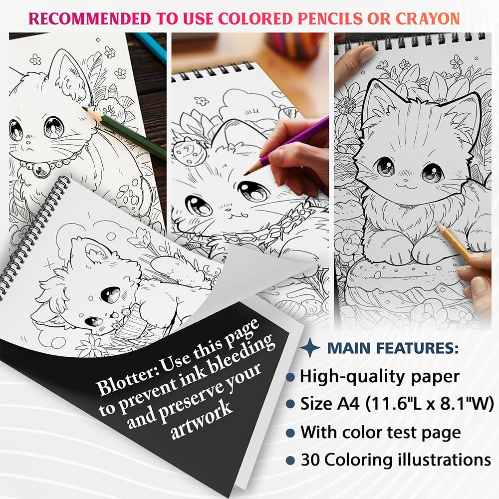 NETHOUSE Foodie Cat Coloring Book For Adults Relaxation & Stress Relief, 30 Coloring Pages Featuring Adorable Cats Enjoying Food, Playful Kitchen Scenes, Tasty Dishes, and Whimsical Culinary Moments