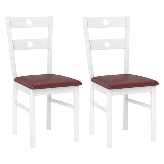 Costway Wood Dining Chairs Set of 2 with Rubber Wood Frame, Padded Seat & Slatted Backrest White