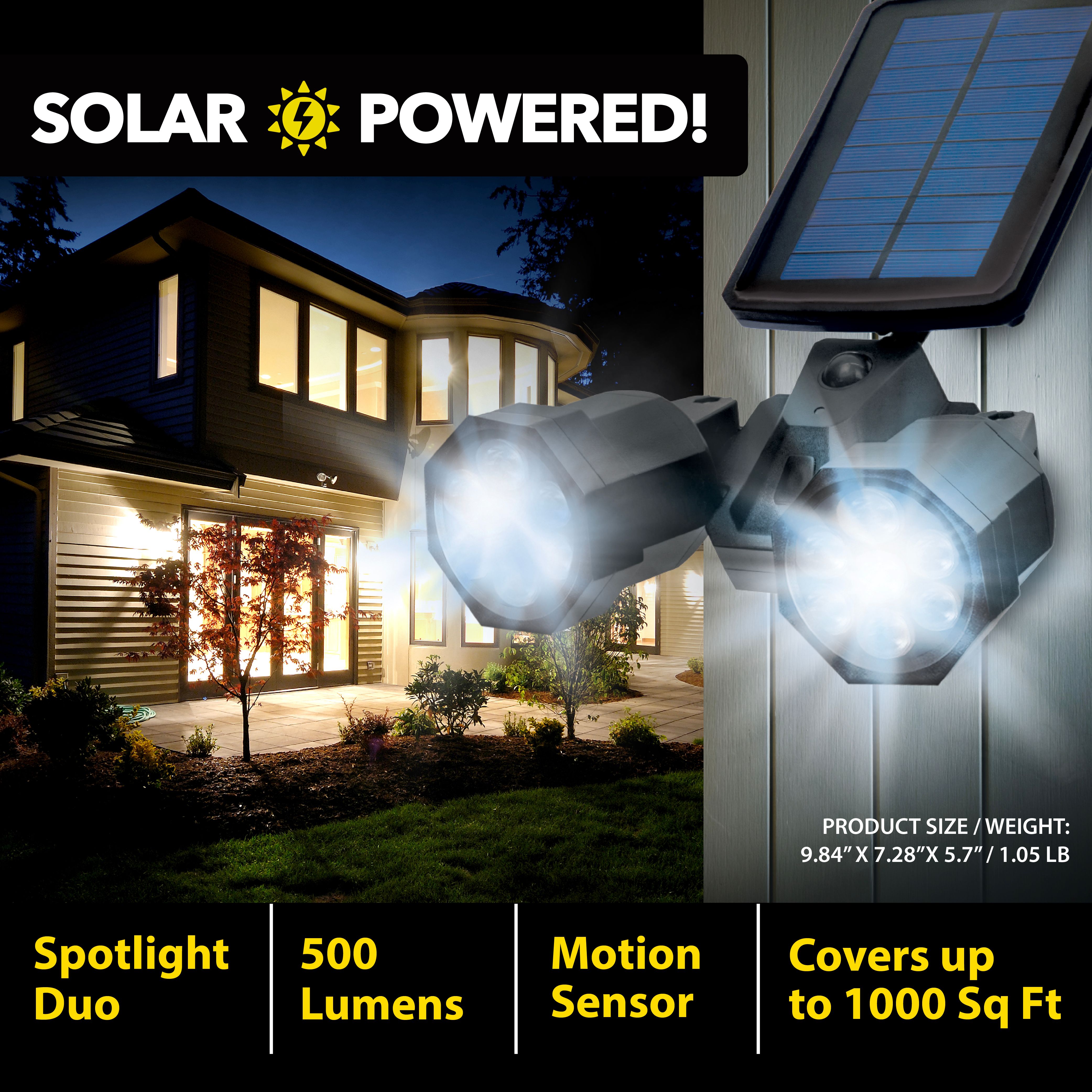Bell + Howell Bionic Spotlight Duo Solar Spot 25 Feet Motion Sensor, Sun Panels, Waterproof Frost Resistant Patio, Yard and Outdoor Lighting - 2 Pack