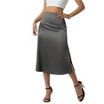 thumbnail image 2 of Satin High Waisted Midi Skirt with Side Slit for Women, Drapey Solid Color Elegant Skirt, 2 of 7