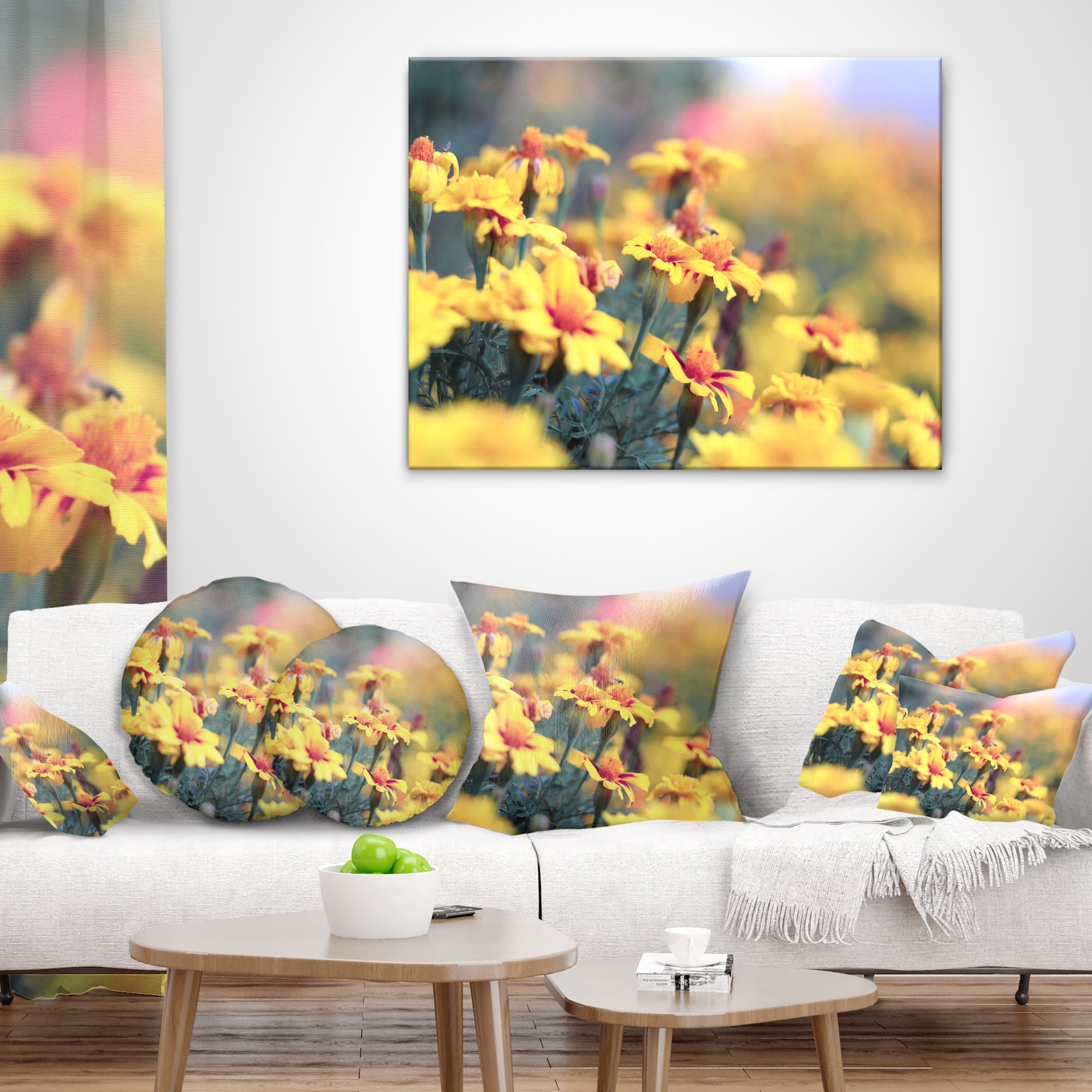 Designart Pale Yellow Marigold Flowers - Floral Throw Pillow - 12x20