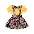 thumbnail image 2 of Uccdo 3Pcs Little Girls Casual Outfits, Kids Summer Floral Short Sleeve T-Shirts Tops+Suspender Skirt Dress+Headband Set, 1-6T, 2 of 8
