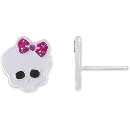 Monster High Sterling Silver Skull with Red Bow Stud Earrings