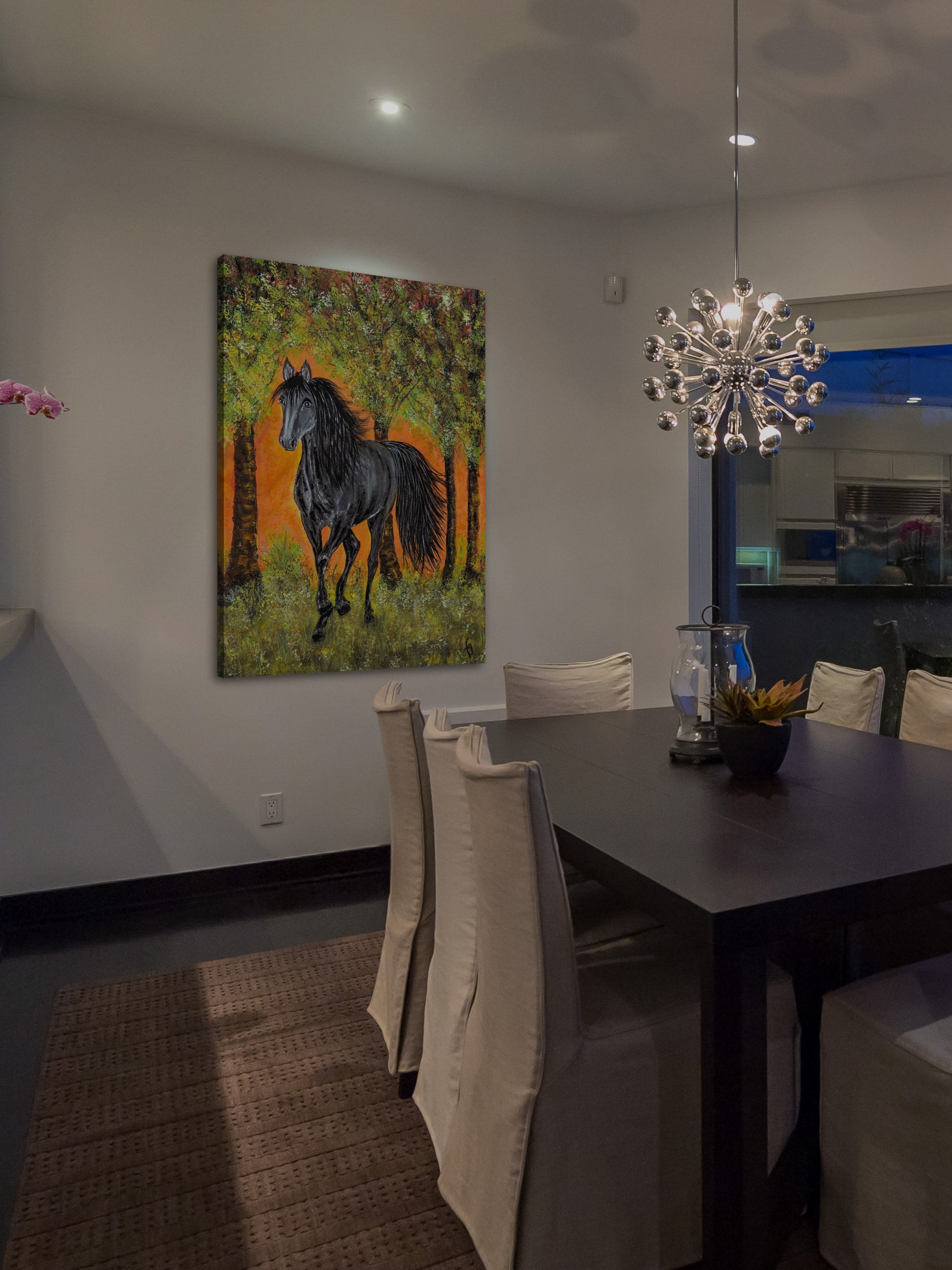 "Bluejean Friesian Horse" Painting Print on Wrapped Canvas