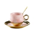 thumbnail image 1 of Ounissouiy Taza de café de cerámica de estilo europeo, juego de té, platillo, cuchara, tazas con mango dorado para oficina, accesorios para Juegos de servir café y té Rosa 200ML, 1 of 6