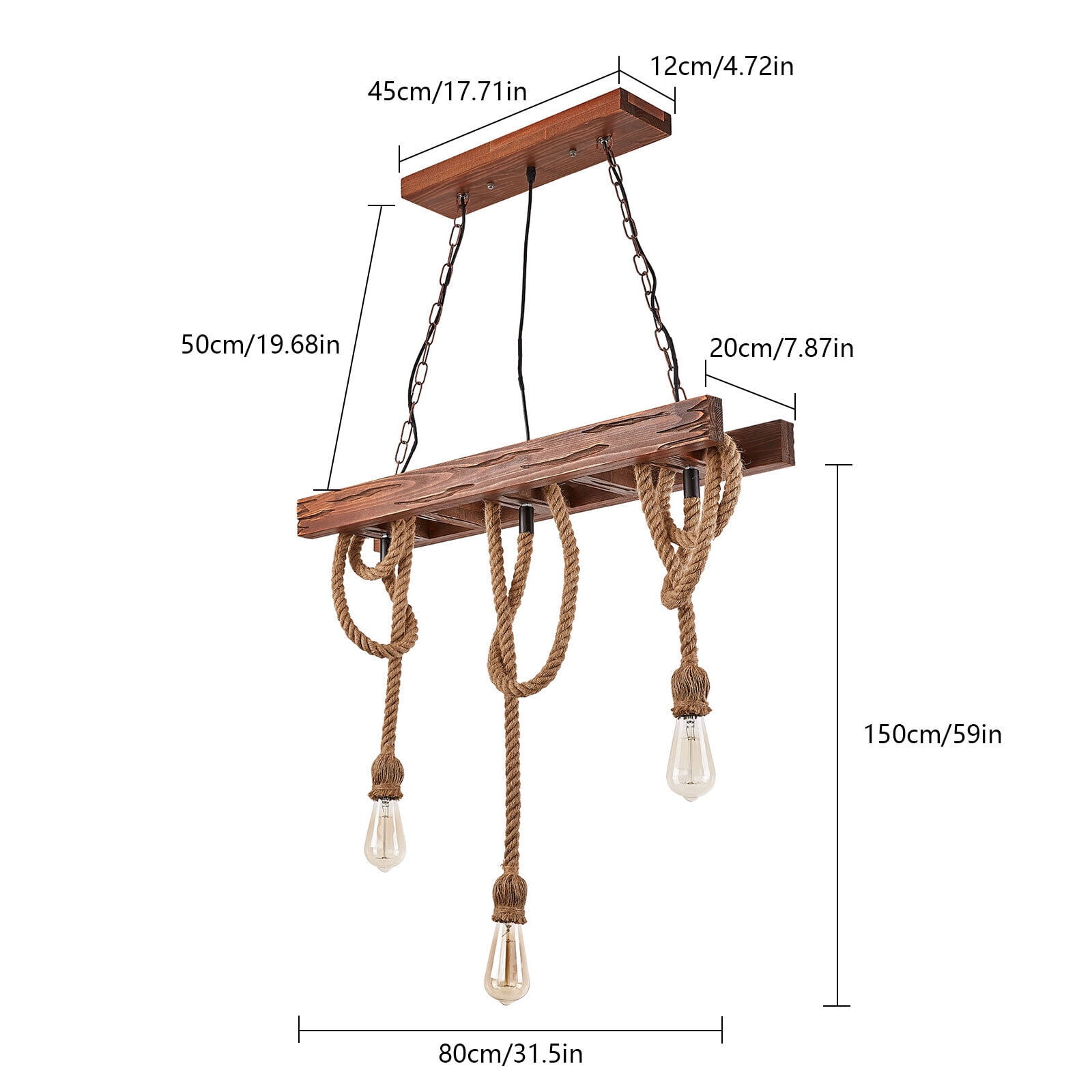 31.5" Farmhouse Wood Pendant Light Chandelier Lighting Iron Hanging Fixture 3 Heads Kitchen Pendant Lamp