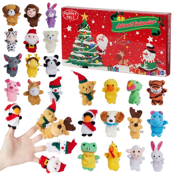 EastVita 24 Pcs Finger Puppets 24 Days Christmas Countdown Advent Calendar for Kids Christmas Party Favor Gifts