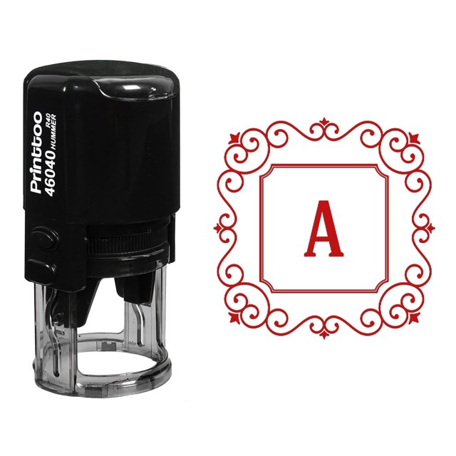 Printtoo Alphabet A Monogram Initial Square Swirl Border Self Inking Rubber Stamp R-40 Office Stationary
