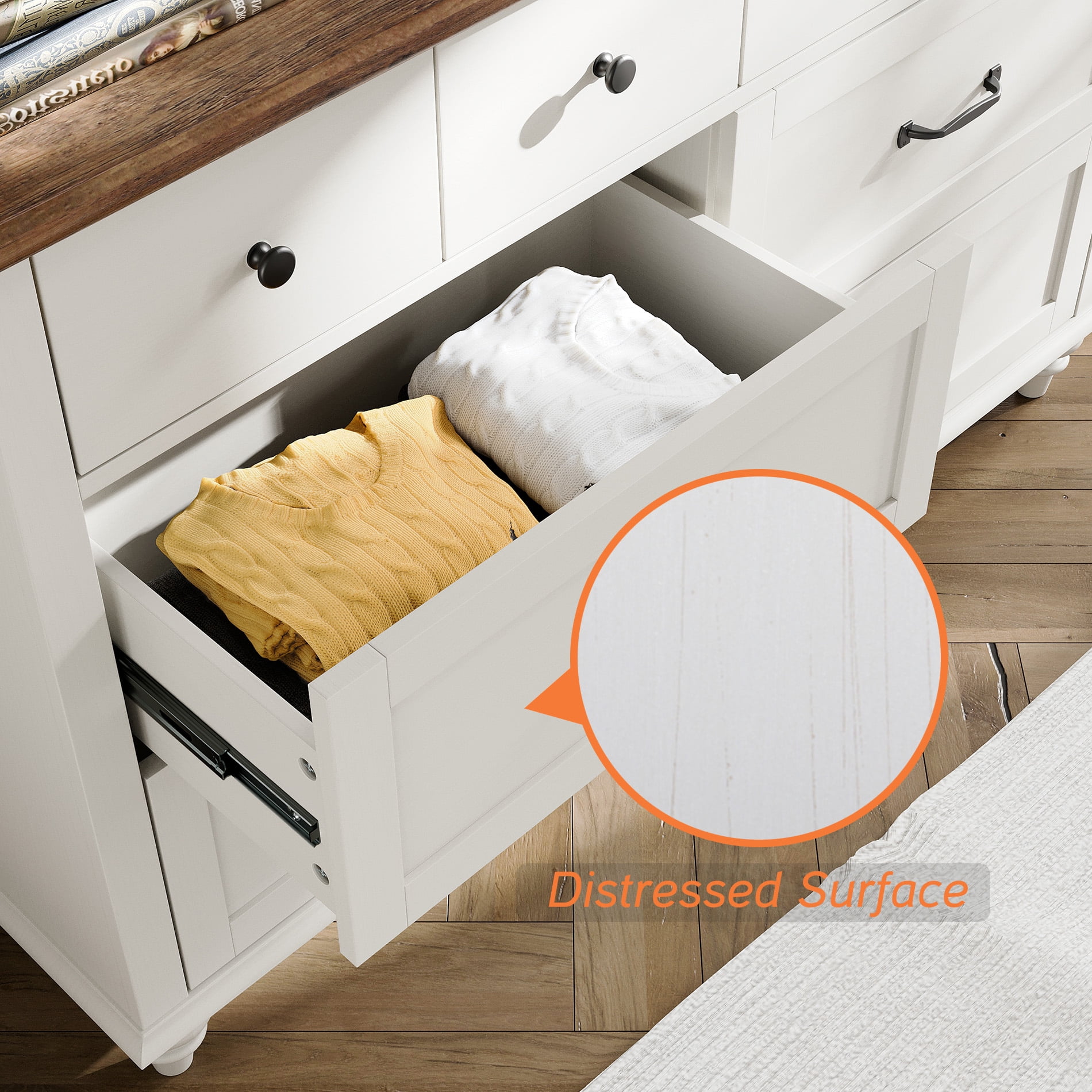 Mid Century Dresser with 6 Drawers, Wooden Kids Dresser for Kids Room Living Room, White